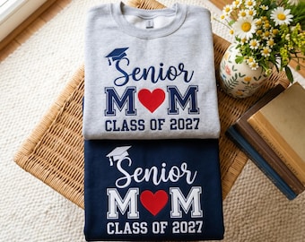 Sweat-shirt brodé pour maman senior, chemise de fin d'études pour papa sénior, chemise pour maman de l'obtention du diplôme, papa de l'obtention du diplôme, t-shirt promotion 2027, remise des diplômes famille