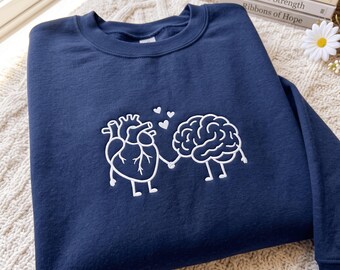 Embroidered Mental Health Awareness Sweatshirt, Motivational shirt, Mental Health Matters, Cute Brain Heart Shirt, School Psychologist Shirt