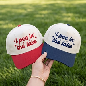 I Pee In The Lake Hat Embroidery, Funny Sarcastic Summer Vacation Cap, Trendy Camping Trucker Machine Pattern Gift