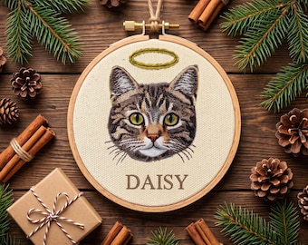 Personalized Memorial Embroidered Pet Portrait Ornament, Custom Dog Christmas Gift, Memorial Cat Portrait Ornament