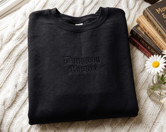 Embroidered Tone-On-Tone Dungeon Master Sweatshirt, Dark Fantasy DnD Tee