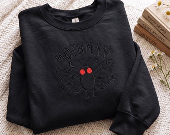 Embroidered Vintage Mothman Sweatshirt, Funny Meme, Cryptid, Oversize, Womens, Mens shirt Gift
