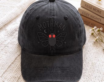 Embroidered Vintage Mothman Hat, Funny Meme, Cryptid, Oversize, Womens, Mens Cap Gift