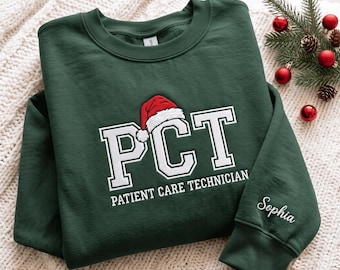 Embroidered PCT Sweatshirt, Floral PCT Crewneck, PCT Gift, Patient Care Technician Sweater Shirt Chrismast