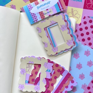 Pack of 6 Die Cut Frames | Junk Journal Paper Sheets | Trendy Illustrated Notelets