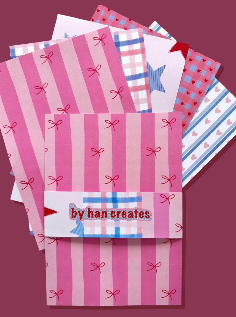 Journal Pattern Paper | Bows Scrapbooking | Junk Journal Supplies | Scrapbook Pages | 5 Pack image 1
