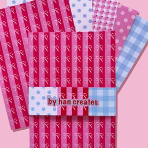 Journal Pattern Paper | Bows Scrapbooking | Junk Journal Supplies | Scrapbook Pages | 5 Pack