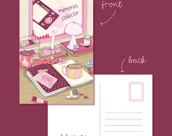 A7 Junk Journal Postcard | Illustrated Trinket Art Print Card | Journaling Supplies