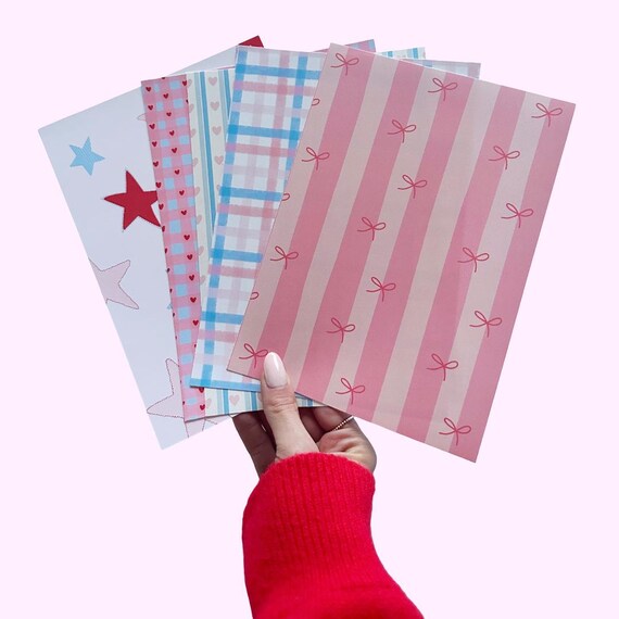 Journal Pattern Paper | Bows Scrapbooking | Junk Journal Supplies | Scrapbook Pages | 5 Pack