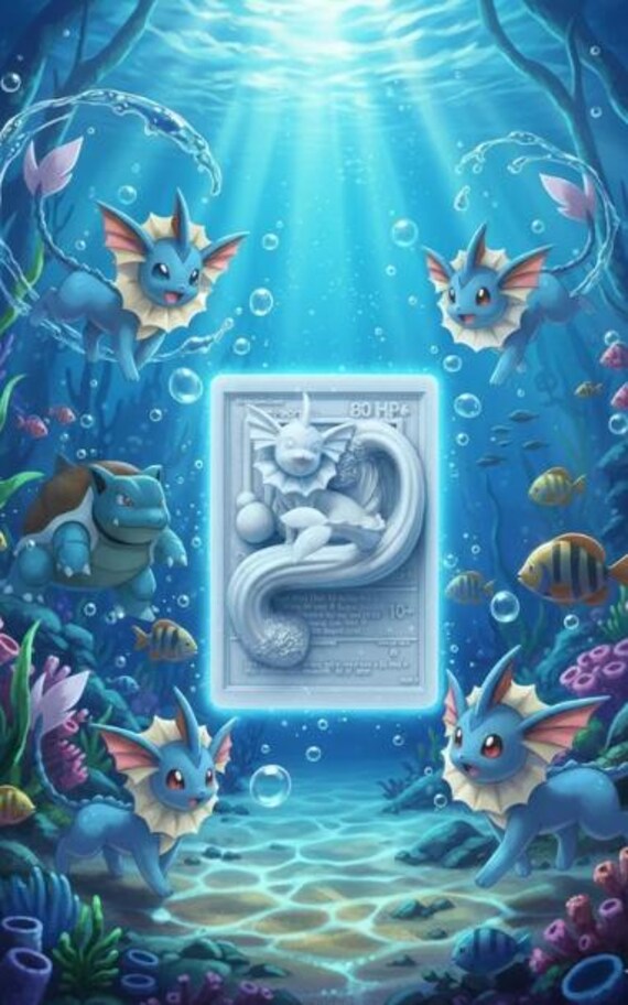 A 3D-printed Vaporeon that bursts out of its own Pokémon card like a dimensional escape — a clever format mash-up that's instantly shareable.