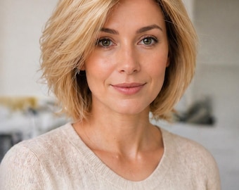 Human Hair Lace Front Wig Blonde Bob | Real Hair Wig with Natural Hairline | Short Layered Wig | Undetectable Lace Wig