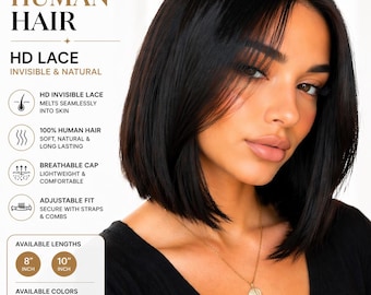 Luxury Human Hair Lace Front Wig HD | Invisible Lace Wig | Short Bob 8 & 10 Inch | Natural Realistic Wig | Premium Quality