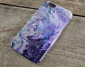 Purple Marbled iPhone Case - Available for Models iPhone 5/6/7/8/, Plus, +, S, Protective Tough Case, Apple iPhone Case in Purple, and White