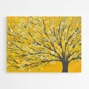 Yellow Canvas Picture Yellow & Grey Tree Canvas Print Yellow Abstract Tree Print on Canvas based on Original Painting by Louise Mead image 1