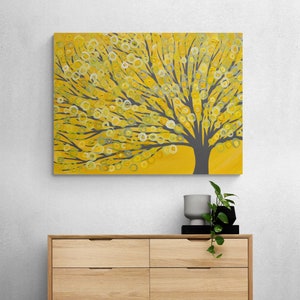 Yellow Canvas Picture Yellow & Grey Tree Canvas Print Yellow Abstract Tree Print on Canvas based on Original Painting by Louise Mead image 2