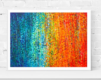 Turquoise & Orange Abstract Wall Art Print - 'fiesta' - Orange And Blue Impressionist Art Print - Modern Abstract Art Print By Louise Mead