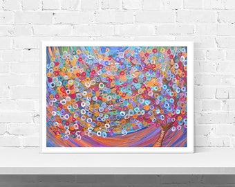 Purple Print - Purple & Blue Tree Wall Art Print - Purple Red Turquoise Blue and Red Abstract Tree of Life Wall Art Print, A1 A2 A3 A4 Print