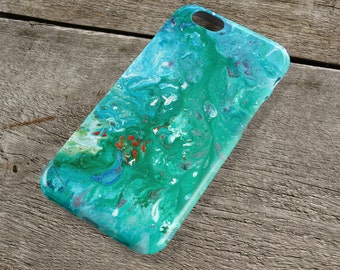 All at Sea iPhone Case - Turquoise & Peppermint Green Unique Abstract Art iPhone Case for iPhone 5/6/7/8/, Plus, +, S, Protective Tough Case