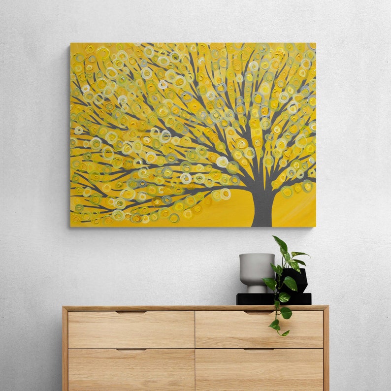 Yellow Canvas Picture Yellow & Grey Tree Canvas Print Yellow Abstract Tree Print on Canvas based on Original Painting by Louise Mead image 2