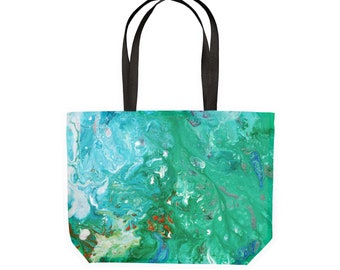 All at Sea Green Shopping Tote - Jade Green, Peppermint Green, Aqua Green, Green Abstract Large Canvas Shopper Bag Machine Washable Tote