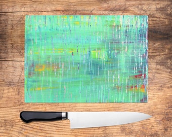 Green Abstract Glass Chopping Board - Mint Green Worktop Saver, Platter, Tray, Large Cutting Board, Kitchen Gift, Kitchen Accessories