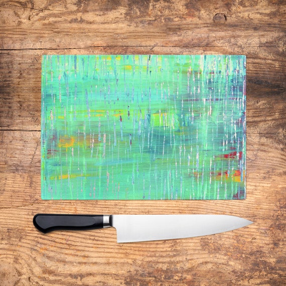 Kitchen & Dining Green Abstract Glass Chopping Board Large Cutting