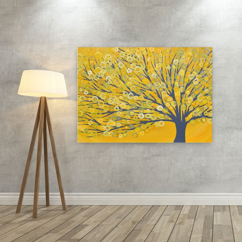 Yellow Canvas Picture Yellow & Grey Tree Canvas Print Yellow Abstract Tree Print on Canvas based on Original Painting by Louise Mead image 3