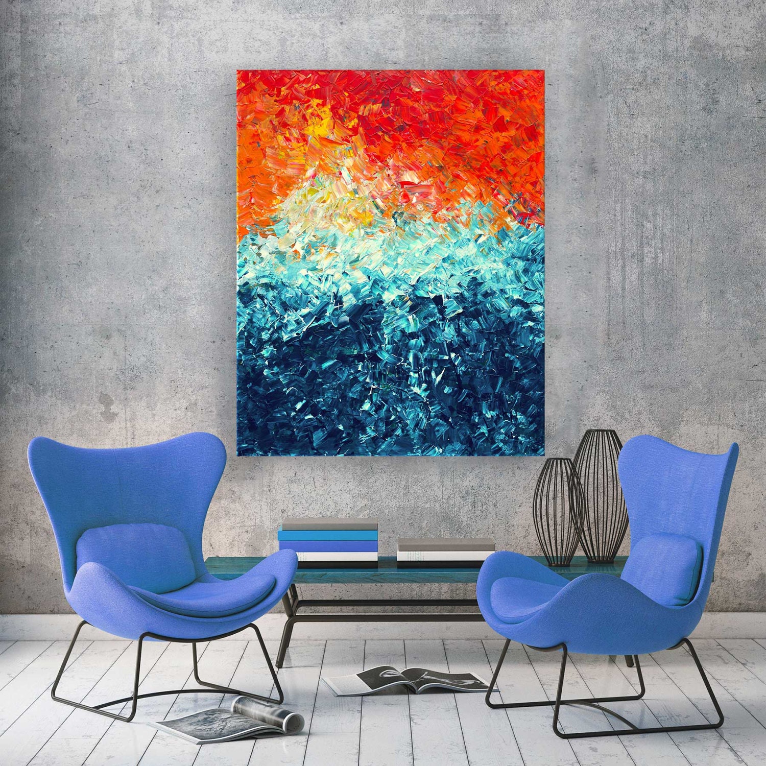 The Wave Canvas Print Colourful Orange & Teal Wall Art Print on Canvas