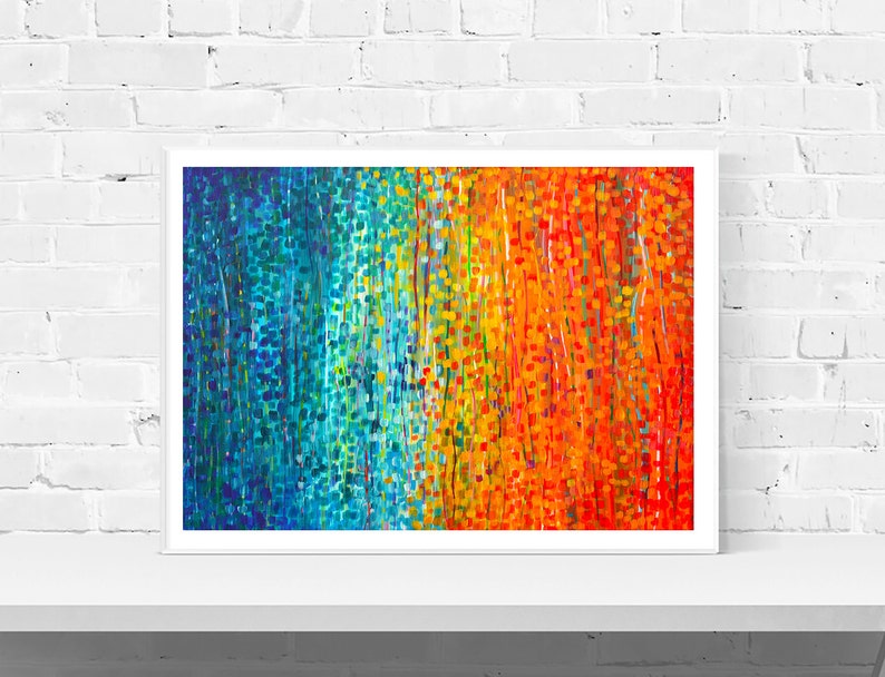 Turquoise & Orange Abstract Wall Art Print 'fiesta' Orange And Blue Impressionist Art Print Modern Abstract Art Print By Louise Mead image 1