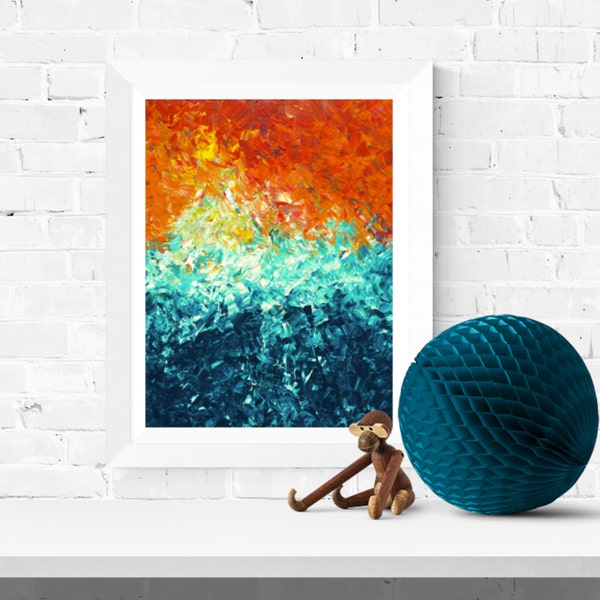 Giclee Print - The Wave - Print Of Original Abstract Painting Red, Turquoise, Orange, Gold, Yellow By Louise Mead