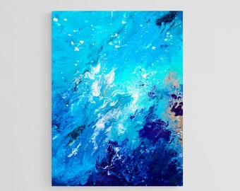 Blue Canvas Print - Blue & White Abstract Marbled Canvas Picture - Blue Marbled Abstract Wall Art - Blue and White Abstract Fluid Wall Art