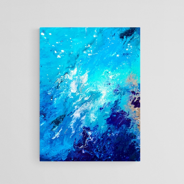 Blue Canvas Print - Blue & White Abstract Marbled Canvas Picture - Blue Marbled Abstract Wall Art - Blue and White Abstract Fluid Wall Art