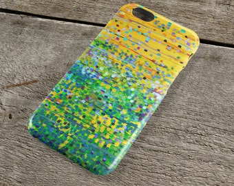 We Plough the Fields iPhone Case - Yellow & Green Unique Abstract Art iPhone Case for iPhone 5/6/7/8/, Plus, +, S, Protective Tough Case