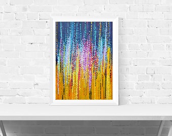 Abstract Print - Blue And Yellow Abstract Wall Art Print - Impressionistic Abstract Print - Abstract Cityscape - 'city Lights'