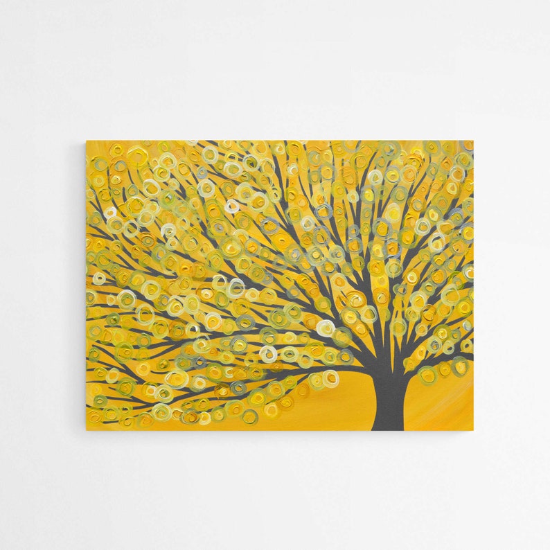 Yellow Canvas Picture Yellow & Grey Tree Canvas Print Yellow Abstract Tree Print on Canvas based on Original Painting by Louise Mead image 1