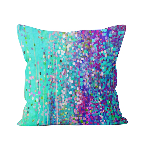 Turquoise Purple Abstract Cushion Bright Blue And Violet Etsy
