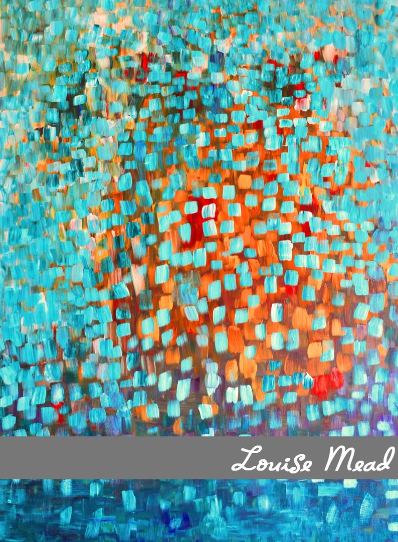 Giclee Print Come Inside Print of Original Abstract Painting Red, Turquoise, Orange, Gold, Yellow by Louise Mead image 2