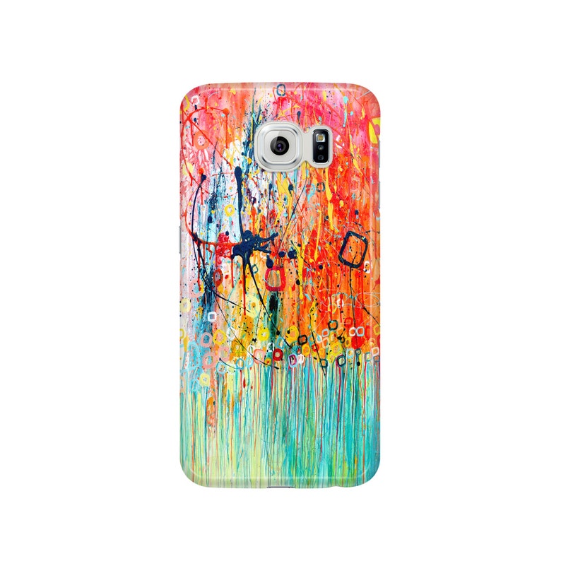 Jellyfish Orange & Blue Samsung Phone Case Turquoise and Orange Abstract Art Case for Samsung Phones Samsung Galaxy S6, S7, S8, Edge image 2