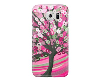 Pink & Sage Green Samsung Phone Case - Pink Abstract Tree of Life Phone Case for Samsung Phones Samsung Galaxy - Galaxy S5/S6/S7 Edge Ace