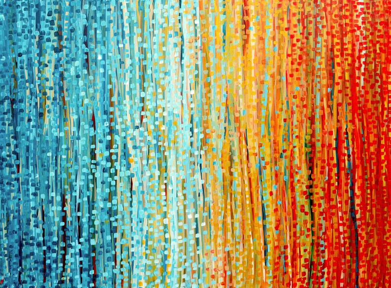 Turquoise and Orange Abstract Art Print Summer Sunset Wall Etsy