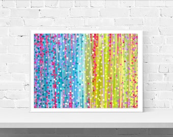 Lilac & Green Impressionist Fine Art Print - Broken Colour Art Print - Green, Blue, Lilac, Purple, Pink, Dot Painting, Stripes, Abstract