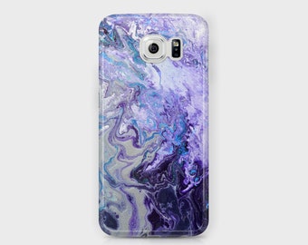 Purple & White Marbled Samsung Phone Case - Amethyst Purple Blue and Silver Abstract Unique Samsung Phones - Samsung Galaxy S6, S7, S8, Edge