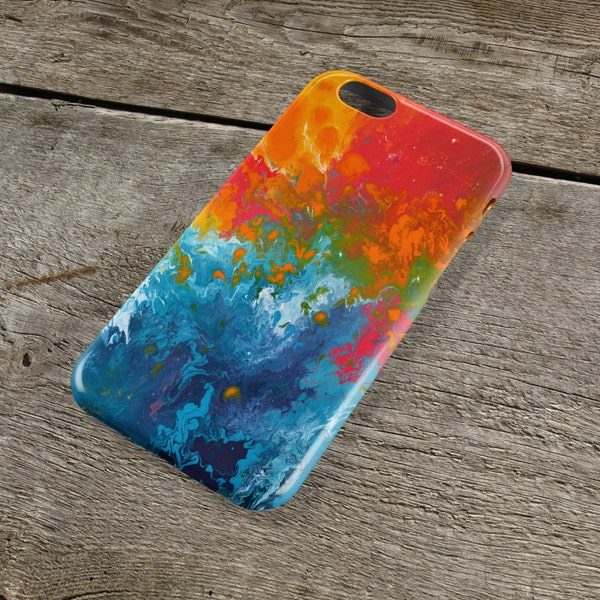 Incalescence Orange & Teal iPhone Case - Orange, Turquoise, and Blue Art Case for iPhones iPhone 5/6/7/8/, Plus, +, S, Protective Tough Case