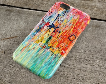 Jellyfish Orange & Teal iPhone Case - Orange, Turquoise, and Blue Art Case for iPhones iPhone 5/6/7/8/, Plus, +, S, Protective Tough Case