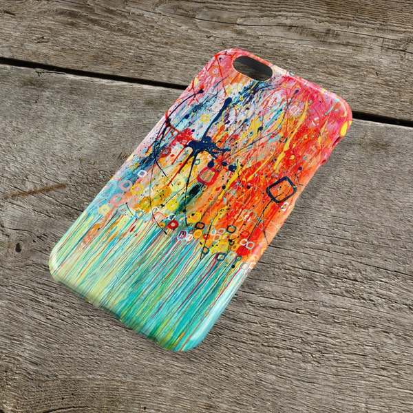 Jellyfish Orange & Teal iPhone Case - Orange, Turquoise, and Blue Art Case for iPhones iPhone 5/6/7/8/, Plus, +, S, Protective Tough Case