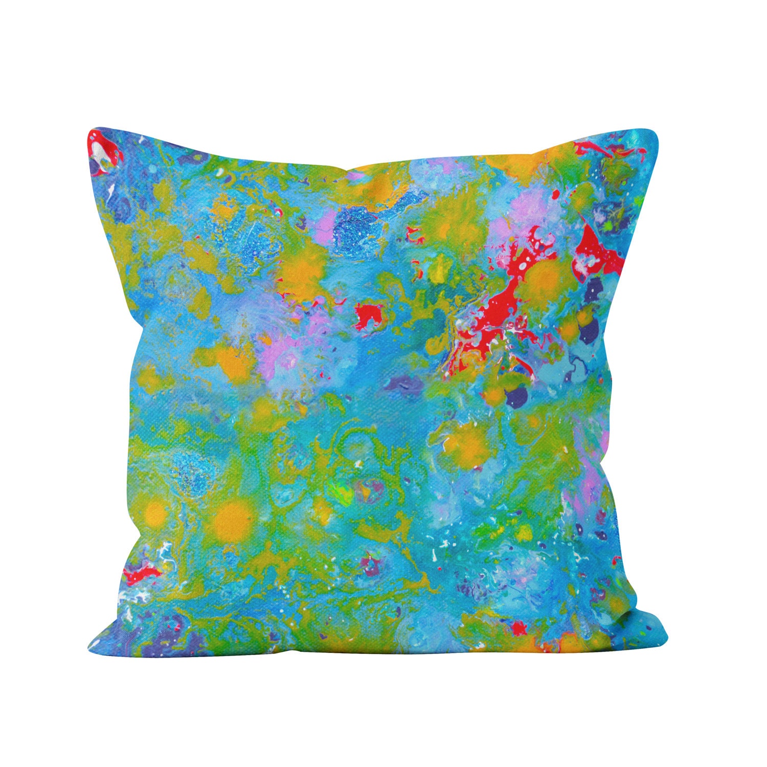 Blue Orange Throw Pillow Multi Coloured Abstract Etsy