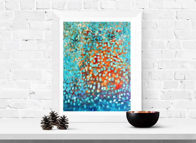 Giclee Print Come Inside Print of Original Abstract Painting Red, Turquoise, Orange, Gold, Yellow by Louise Mead image 1