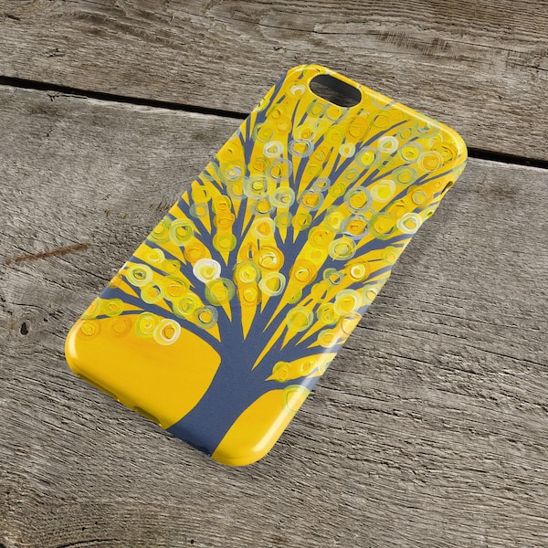 Yellow & Grey Tree iPhone Case for iP4, iP5/S/SE, iP5C, iP6/S, iP6+/S, iPod Touch 5 - Yellow Phone Case, Yellow iPhone Case, Yellow and Gray