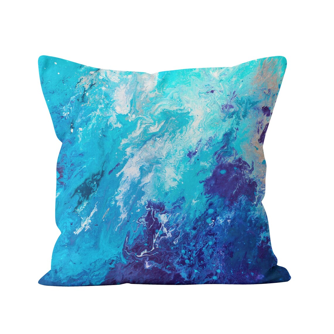 Blue Throw Pillow Blue And White Marbled Decorative Square Etsy