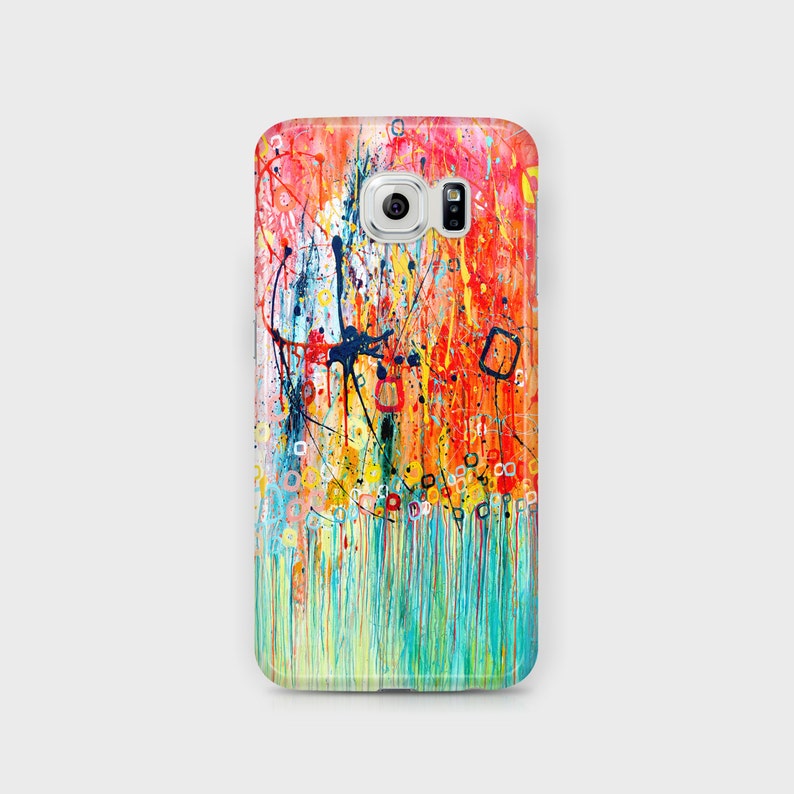 Jellyfish Orange & Blue Samsung Phone Case Turquoise and Orange Abstract Art Case for Samsung Phones Samsung Galaxy S6, S7, S8, Edge image 1